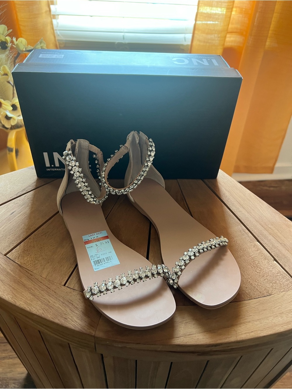I.n.c. tan Rhinestone Ankle-Strap Flat Sandals shoes